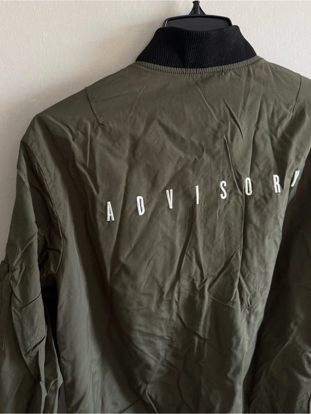 Olive Green Bomber Jacket Coat with Black Trim Men Size M